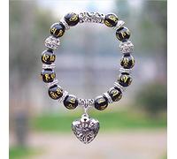 Pulsera de piedra natural de obsidiana de ópalo de 10 mm con colgante de corazón, pulsera de cuentas para mujeres y hombres, mantra
