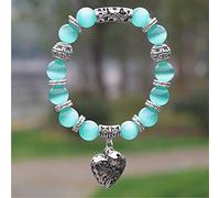 Pulsera de piedra natural de obsidiana de ópalo de 10 mm con colgante de corazón, pulsera de cuentas para mujeres y hombres, verde claro