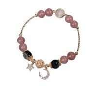 Pulsera de piedra natural incrustada con estrella y luna, diseño de temperamento, joyería para mujer, diseño de moda, estilo retro, aretes con múltiples agujeros, One Size, Metal, No es una piedra