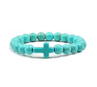 Pulsera de Piedra Natural para Hombres y Mujeres,8mm,Piedra Preciosa Natural con Dije de Cruz,Cuentas Elásticas,Brazaletes de Amistad, para Jesús,Cristianismo,Azul,8mm