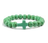 Pulsera de Piedra Natural para Hombres y Mujeres,8mm,Piedra Preciosa Natural con Dije de Cruz,Cuentas Elásticas,Brazaletes de La Amistad, para Jesús,Cristianismo,Verde,8mm