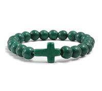 Pulsera de Piedra Natural para Hombres y Mujeres,8mm,Piedra Preciosa Natural con Dije de Cruz,Cuentas Elásticas,Brazaletes de Amistad, para Jesús,Cristianismo,Verde Oscuro,8mm