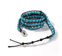 Pulsera de piedra natural turquesa blanca y azul personalizada, pulsera multicapa para hombres y mujeres, joyería tejida a mano, pulsera de uso diario de primavera, turquesa azul, talla única