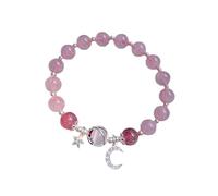 Pulsera de piedra para mujer, diseño de estrella gris y luna, pulsera de cuentas para amigos y estudiantes, un collar para mujer, One Size, Cristal artificial, No es una piedra preciosa