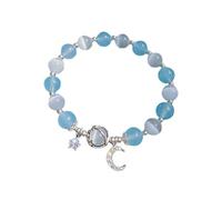 Pulsera de piedra para mujer, diseño de estrella gris y luna, pulsera de cuentas para amigos y estudiantes, joyería de granada, talla única, Cristal artificial, No es una piedra preciosa
