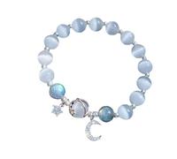 Pulsera de piedra para mujer, diseño de estrella gris y luna, pulsera de cuentas para amigos y estudiantes, 1zehtmr, talla única, Cristal artificial, No es una piedra preciosa