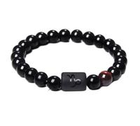Pulsera de Piedra - Pulsera de Cuentas de Cristal de Piedra Natural Pareja del Zodíaco Ágata Negra Cuenta Brillante Joyería de Verano con Personalidad de Moda Unisex, Capricornio, Talla única