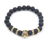 Pulsera de Piedra, Pulsera de Cuentas de Piedra Natural 8 mm de Piedra volcánica de Piedra vulcánica Antigua Cabeza de Leopardo Modelos de Hombres y Mujeres Pulseras elásticas Accesorios de Ropa