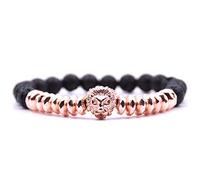 Pulsera de Piedra, Pulsera de Piedra Natural, Brazalete de Piedra volcánica de la Cabeza del león de Rosa, Pulsera con Cuentas de circón de Micro Incrustaciones, Accesorios de Ropa Personalizados