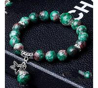 Pulsera de Piedra, Pulsera de una Sola Capa de Piedra Natural Fashion Stone Dark Green Stone de 10 mm Jade Pulsero Natural Agata Joyería de Cristal Pulseras de Ropa Personalizada Accesorios de Ropa