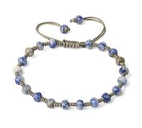 Pulsera de piedra: pulseras trenzadas de piedra natural, cuentas redondas facetadas de 6 mm, cristal de cuarzo, cuerda tejida gris, pulsera para mujer, joyería, punto blanco azul, talla única