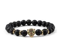 Pulsera de piedra volcánica natural para hombre, con cuentas de cabeza de leopardo de lava negra, pulseras de yoga para mujer, joyería de equilibrio, estilo 1