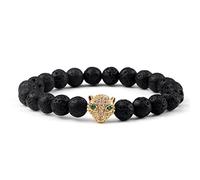 Pulsera de piedra volcánica natural para hombre, con cuentas de cabeza de leopardo de lava negra, pulseras de yoga para mujer, joyería de equilibrio, estilo 4