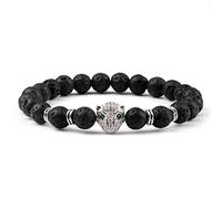 Pulsera de piedra volcánica natural para hombre, con cuentas de cabeza de leopardo de lava negra, pulseras de yoga para mujer, joyería de equilibrio, estilo 7