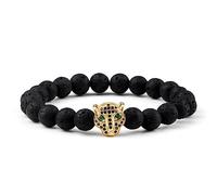 Pulsera de piedra volcánica natural para hombre, con cuentas de cabeza de leopardo de lava negra, pulseras de yoga para mujer, joyería de equilibrio, estilo 2