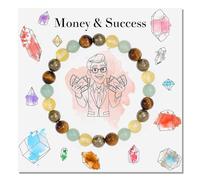 Pulsera de piedras curativas de cristal natural, pulsera de perlas para mujer y hombre, 8 mm, piedras preciosas naturales, pulsera elástica con tarjeta de curación Money & Success, amuleto de la