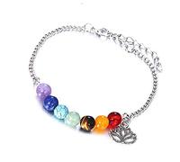 Pulsera de piedras de poder de la buena suerte de siete colores, collar de cuentas de oración, longitud ajustable para hombre