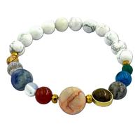 Pulsera de piedras preciosas de howlita hecha a mano con sistema solar planetario de piedras preciosas auténticas en caja de regalo | Fuerza de la suerte
