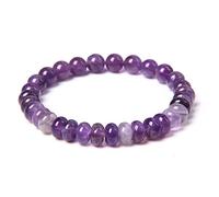 Pulsera de piedras preciosas de joyería Charm, pulseras con cuentas de cuentas planas naturales de amatista brazalete elástico pulsera de cristal joyería de cristal para hombres mujeres (tamaño: 8
