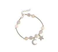 Pulsera de piel ancha para hombre, con cuentas de piedra de luna, pulsera de cristal ópalo, pulsera de planeta lunar, hecha a mano, joyería para mujer, pulsera ajustable, talla única, Resina, No es