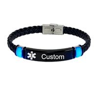 Pulsera de piel personalizada que brilla en la oscuridad con identificación de alerta médica para hombres y mujeres, pulsera de alarma de identificación personalizada para medicamentos, enfermedades
