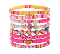 Pulsera de piel sin colgante Preppy Bracelets Set Colorful Heart Star Polymer Beaded Pearl Clay Stackable Charm Kidcore Aesthetic Summer Beach Layering Bracelets Jewelry For Lederarmband Damen Blau