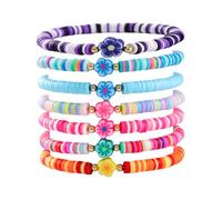 Pulsera de piel sin colgante Preppy Bracelets Set Colorful Heart Star Polymer Beaded Pearl Clay Stackable Charm Kidcore Aesthetic Summer Beach Layering Bracelets Jewelry For Lederarmband Damen Blau