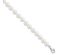 Pulsera de plata de ley 925 chapada en rodio Majestik de 7 8 mm con perla de imitación y circonita cúbica con extensión de 5 centímetros y tobillera de 22 cm - Regalo de joyería para mamá, talla única