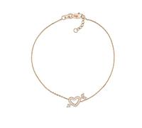 Pulsera de plata de ley 925 chapada en rosa con forma de corazón y flecha, 19 cm, con circonita cúbica de imitación de diamante, Plata de ley, Circonita cúbica