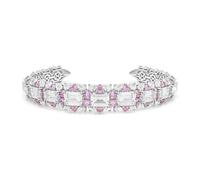 Pulsera de plata de ley 925 con diseño de moda para mujer con engaste de diamante rosa y blanco, un lujoso brazalete para un estilo elegante, Metal, No es una piedra preciosa