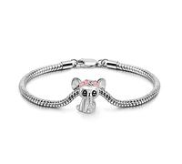 Pulsera de plata de ley 925 para mujer, bonito dije de elefante de animal pequeño, delicada pulsera hecha a mano para niña, cierre de langosta, cadena de serpiente, regalo de joyería, 8 inch, Plata