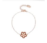 Pulsera de plata de ley S925 con circonita cúbica roja chapada en oro rosa, pulsera de cadena de flores rojas, pulsera SAKURA, regalo de joyería de Año Nuevo, LSCB104, circonita