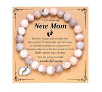 Pulsera de plata para mujer con dije de pie pequeño y tarjeta de felicitación, pulsera con tarjeta de felicitación y bolsa de regalo, regalos de embarazo para mamá embarazada, Medium, sintético, No.