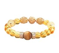 pulsera de plata, pulsera de cadena de mano Feng Shui Pulsera de cristal amarillo citrino natural Poderoso Rey Señor Riqueza Pulsera Ojo de tigre Mal de ojo Brazalete elástico con cuentas Talismán Joy