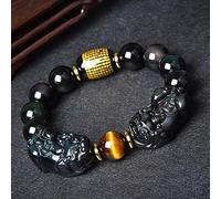 pulsera de plata, pulsera de cadena de mano Feng Shui Pulsera doble Pixiu/Pixiu atrae riqueza y prosperidad, obsidiana arcoíris, piedra de ojo de tigre, sutra del corazón, pulsera de cristal, talismán