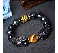 pulsera de plata, pulsera de cadena de mano Feng Shui Pulsera doble Pixiu/Pixiu atrae riqueza y prosperidad, obsidiana arcoíris, piedra de ojo de tigre, sutra del corazón, pulsera de cristal, talismán