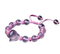 pulsera de plata, pulsera de cadena de mano Feng Shui Riqueza Amor Amuleto Pulsera Rosa Cuarzo Rosa Piedras Chakra Curativas Zorro Talismán Tallado a Mano Piedra Prosperidad Popularidad Matrimonio