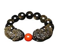 pulsera de plata, pulsera de cadena de mano Feng Shui Riqueza Pulsera De Obsidiana Dorada Natural Pulsera Doble Pixiu Atraer Dinero Buena Suerte Política Fortuna Talismán Paz Prospertidad, Ojo De Tigr