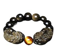 pulsera de plata, pulsera de cadena de mano Feng Shui Riqueza Pulsera De Obsidiana Dorada Natural Pulsera Doble Pixiu Atraer Dinero Buena Suerte Política Fortuna Talismán Paz Prospertidad, Ojo De Tigr