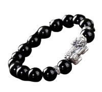 pulsera de plata, pulsera de cadena de mano Pulsera de riqueza Feng Shui Obsidiana negra natural Pulsera Pi Xiu con cuentas de plata pura Pulsera de cristal Pi Yao Amuleto de la suerte Tian Lu Palabra