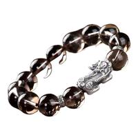 pulsera de plata, pulsera de cadena de mano Pulsera Feng Shui Pi Xiu Cuarzo ahumado Tibetano Plata pura Pi Yao Pulsera de riqueza Gemas Pulsera de cristal Pi Yao Amuleto for la prosperidad Éxito Suert