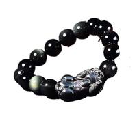 pulsera de plata, pulsera de cadena de mano Pulsera Feng Shui Pixiu, Fortuna financiera, Pulsera de riqueza de obsidiana arcoíris mexicana, Pulsera elástica, Talismán de piedras preciosas naturales, A