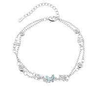 Pulsera de plata S925 con diseño de mariposa Crtstal, regalo para mujeres, niñas, hijas, madres, amigas, hermanas, cumpleaños, Navidad, joyería delicada, adjustable, Plata, No es una piedra preciosa