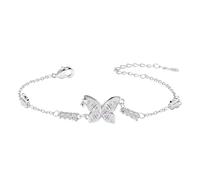 Pulsera de plata S925 con diseño de mariposa Crtstal, regalo para mujeres, niñas, hijas, madres, amigas, hermanas, cumpleaños, Navidad, joyería delicada, adjustable, Plata, No es una piedra preciosa