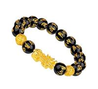 Pulsera de prosperidad - Pulsera de perlas de obsidiana negra natural de 1,2 cm, pulsera de energía ajustable, atrae dinero protección de la suerte, hecha a mano, elástica, buena joyería de regalo