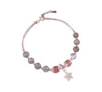 Pulsera de pulsera natural chapada en 4 anillos de piedras naturales The misterious Luster Of And the Sweet Color of Strawberry Cuarzo 4 perlas preciosas de perlas clásicas, talla única, Zinc alloy