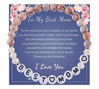 Pulsera de pulsera natural con varios conjuntos de anillos, pulsera de cuentas regalo con tarjeta de felicitación para mamá, pulsera de cuarzo y joyas, talla única, Piedra natural, No es una piedra