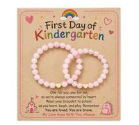 Pulsera de regalo para madre e hija para el primer día de jardín de | 2 pulseras de cuarzo rosa y corazón dorado para madre e hija, permanecen puestas durante todo el día