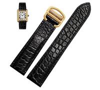 Pulsera de reloj adecuada para Cartier Pulsera de reloj de cuero de cocodrilo hombres clave tanque de cuero cadena de reloj Londres Calibo Mujer 20 mm (Color: bloqueo dorado de 10 mm, tamaño: 16 mm)