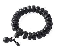 Pulsera de riqueza de Feng Shui con cuentas de balde de madera de azufaifo de madera tallada con mantra de seis caracteres, brazalete elástico tallado a mano, talismán para atraer dinero, buena suerte